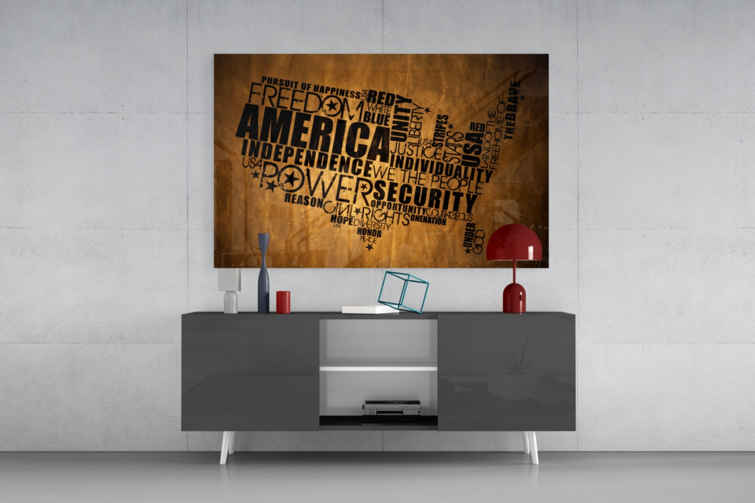 USA Map Glass Wall Art