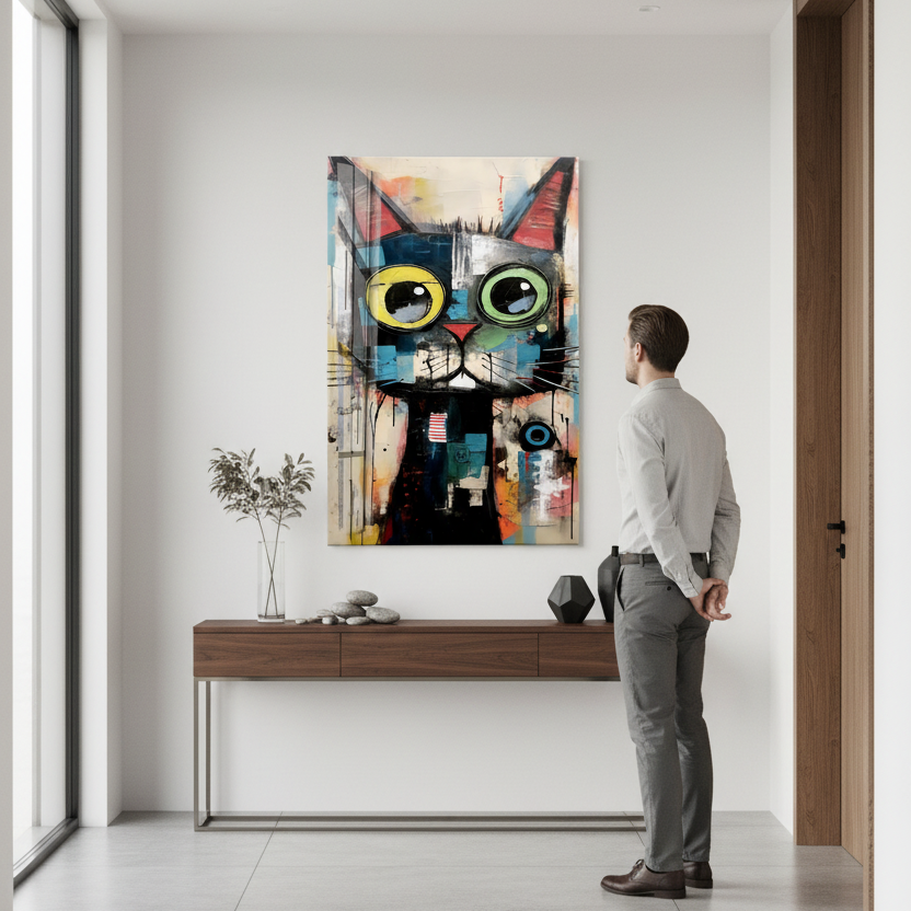 Gatto İspirato a Klimt Quadro in Vetro Temperato
