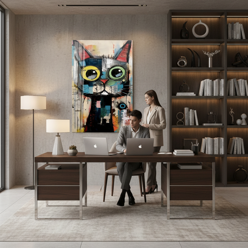 Gatto İspirato a Klimt Quadro in Vetro Temperato