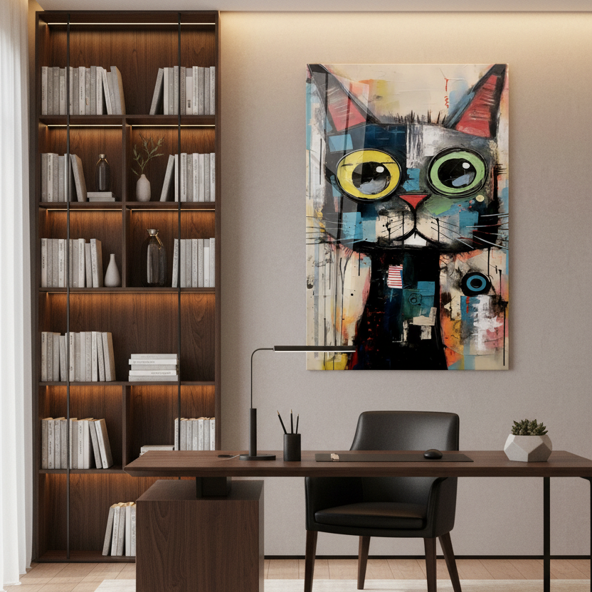 Gatto İspirato a Klimt Quadro in Vetro Temperato