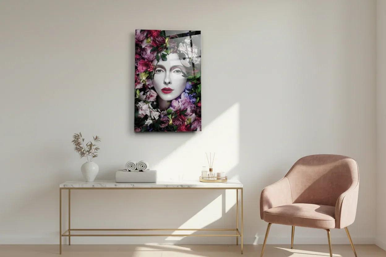 Woman with Flower Crown Glass Wall Art - LUXARTDECO