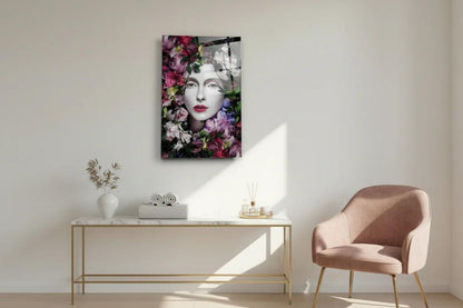 Woman with Flower Crown Glass Wall Art - LUXARTDECO