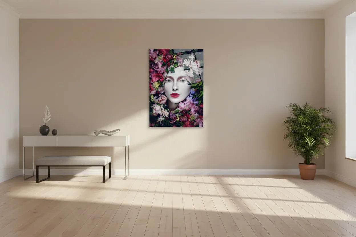 Woman with Flower Crown Glass Wall Art - LUXARTDECO
