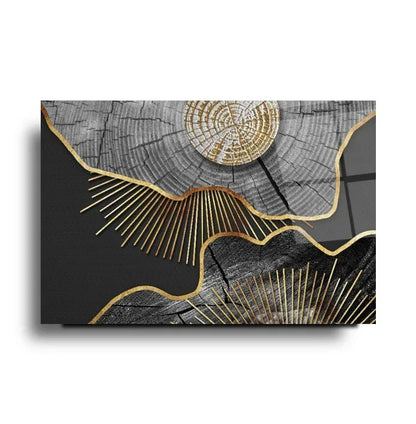 Grey & Gold Abstract Glass Wall Art - LUXARTDECO
