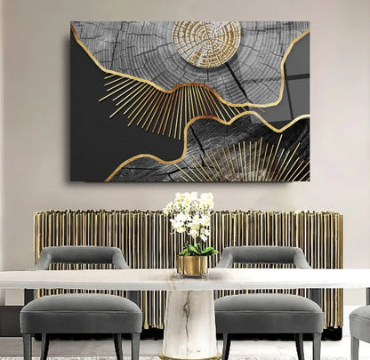 Grey & Gold Abstract Glass Wall Art - LUXARTDECO