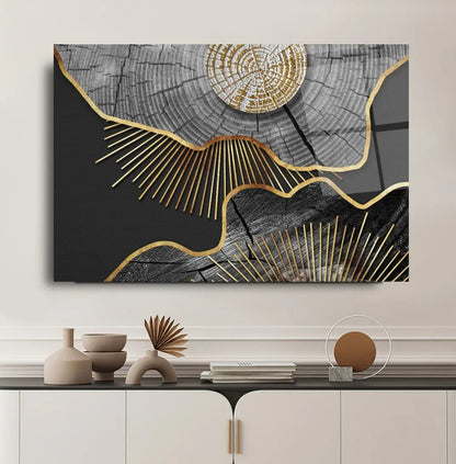 Grey & Gold Abstract Glass Wall Art - LUXARTDECO