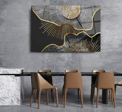 Grey & Gold Abstract Glass Wall Art - LUXARTDECO