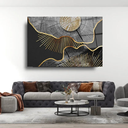 Grey & Gold Abstract Glass Wall Art - LUXARTDECO