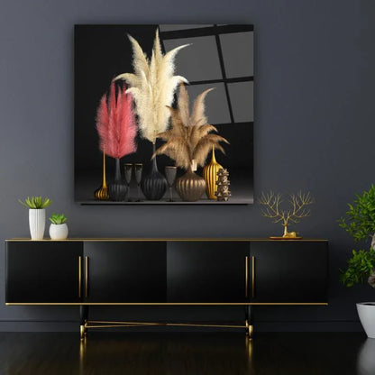 Pink and Gold Vases Glass Wall Art - LUXARTDECO