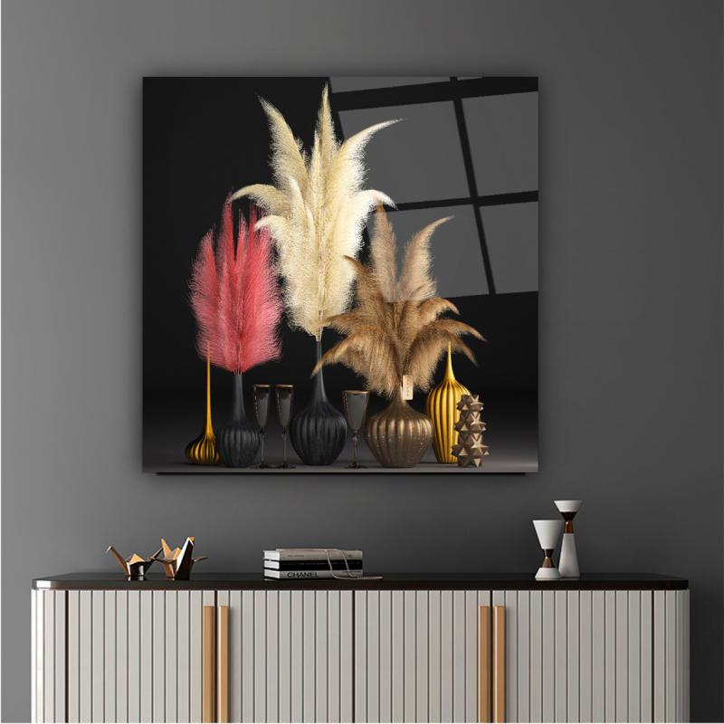 Pink and Gold Vases Glass Wall Art