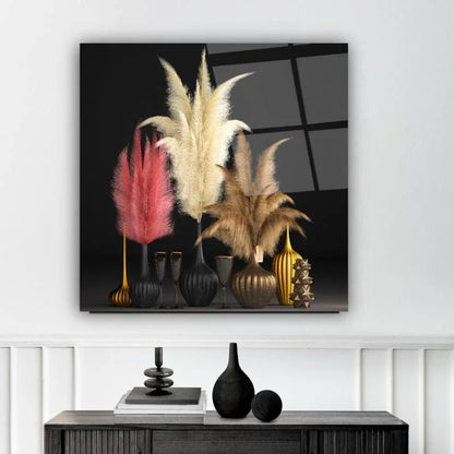 Pink and Gold Vases Glass Wall Art - LUXARTDECO