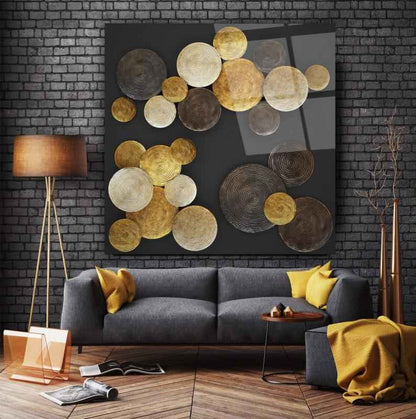 Golden Abstract Glass Wall Art