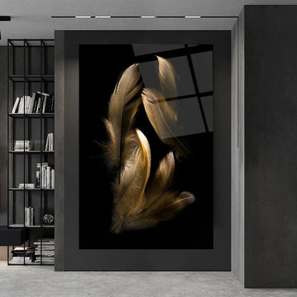 Elegant Feather Glass Wall Art - LUXARTDECO