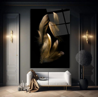 Elegant Feather Glass Wall Art - LUXARTDECO