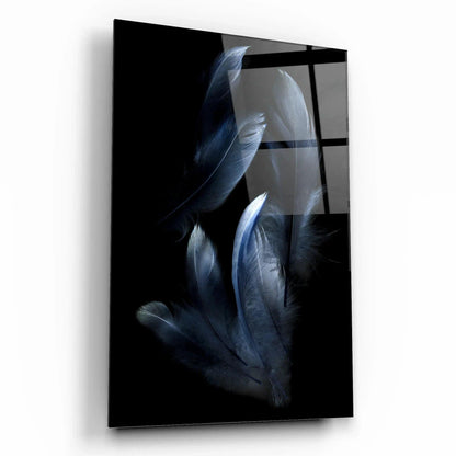 Blue Feather Glass Wall Art - LUXARTDECO
