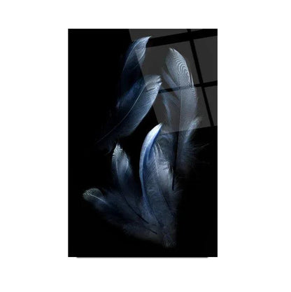 Blue Feather Glass Wall Art - LUXARTDECO