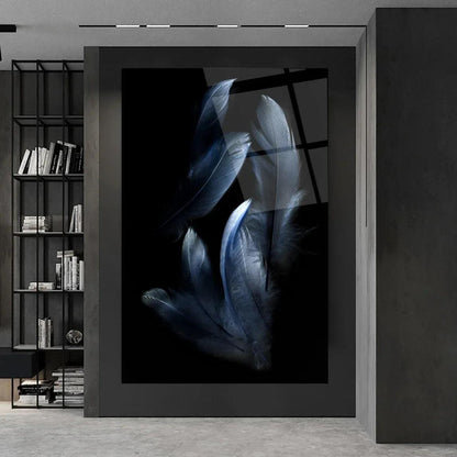 Blue Feather Glass Wall Art - LUXARTDECO