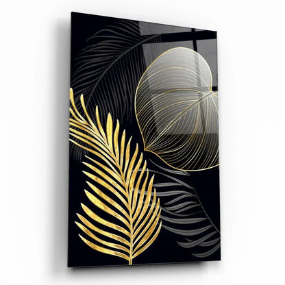 Golden Leaves Glass Wall Art - LUXARTDECO