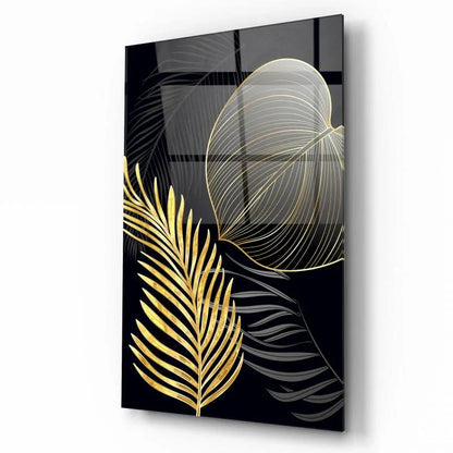 Golden Leaves Glass Wall Art - LUXARTDECO
