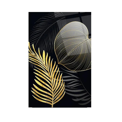 Golden Leaves Glass Wall Art - LUXARTDECO