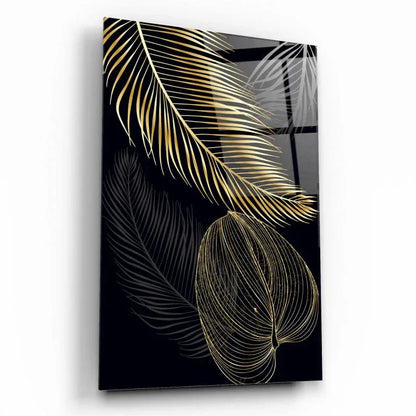 Gold Leaves Glass Wall Art - LUXARTDECO