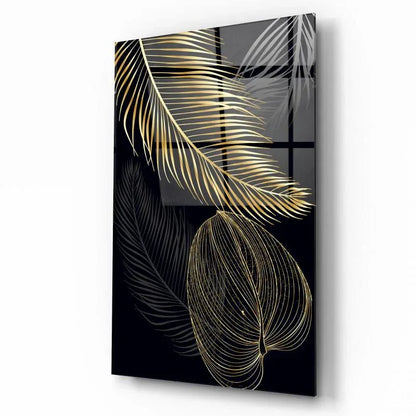Gold Leaves Glass Wall Art - LUXARTDECO