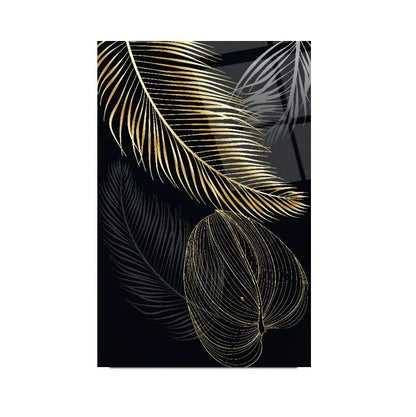 Gold Leaves Glass Wall Art - LUXARTDECO