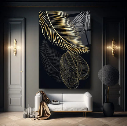 Gold Leaves Glass Wall Art - LUXARTDECO