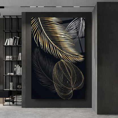 Gold Leaves Glass Wall Art - LUXARTDECO
