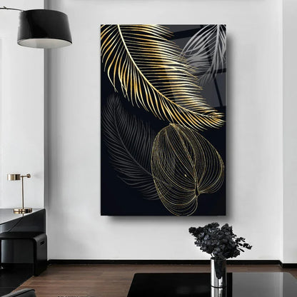 Gold Leaves Glass Wall Art - LUXARTDECO