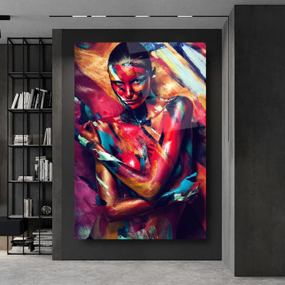 Donna Disegnata Quadro in Vetro Temperato