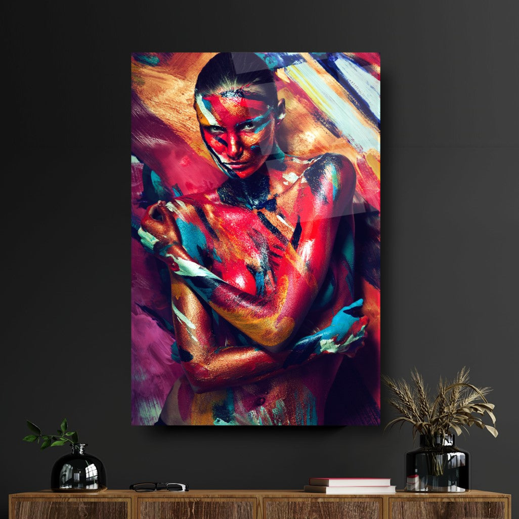 Donna Disegnata Quadro in Vetro Temperato