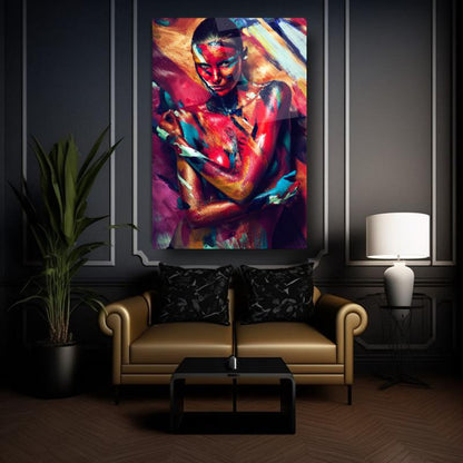 Donna Disegnata Quadro in Vetro Temperato