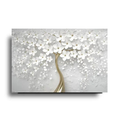 White Flower Tree Glass Wall Art - LUXARTDECO