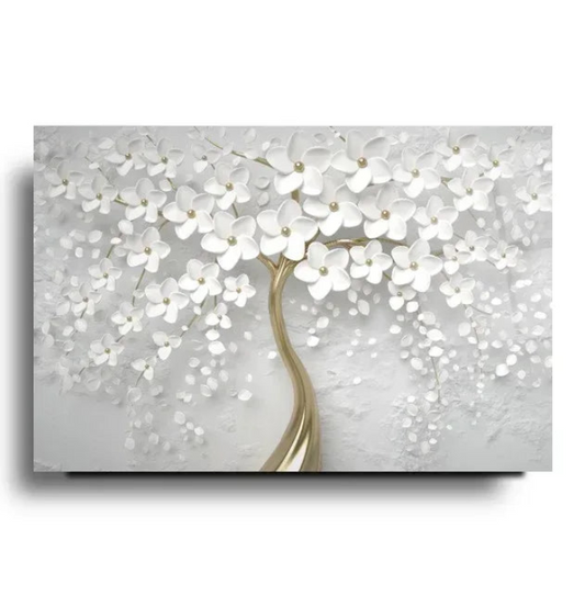 White Flower Tree Glass Wall Art