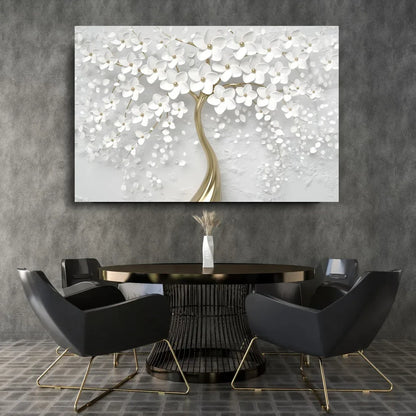 White Flower Tree Glass Wall Art - LUXARTDECO