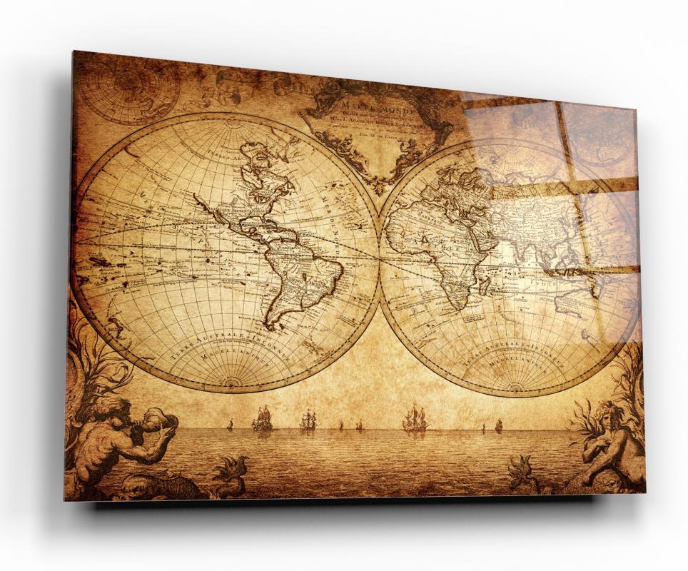 Antique World Map Glass Wall Art
