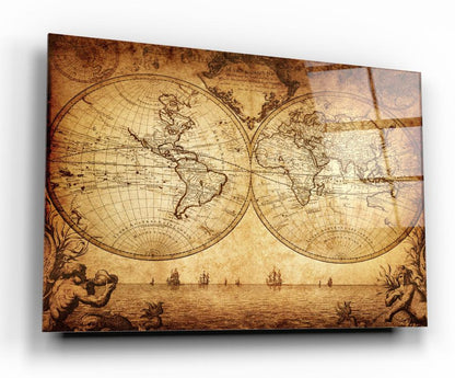 Antique World Map Glass Wall Art