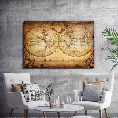 Antique World Map Glass Wall Art