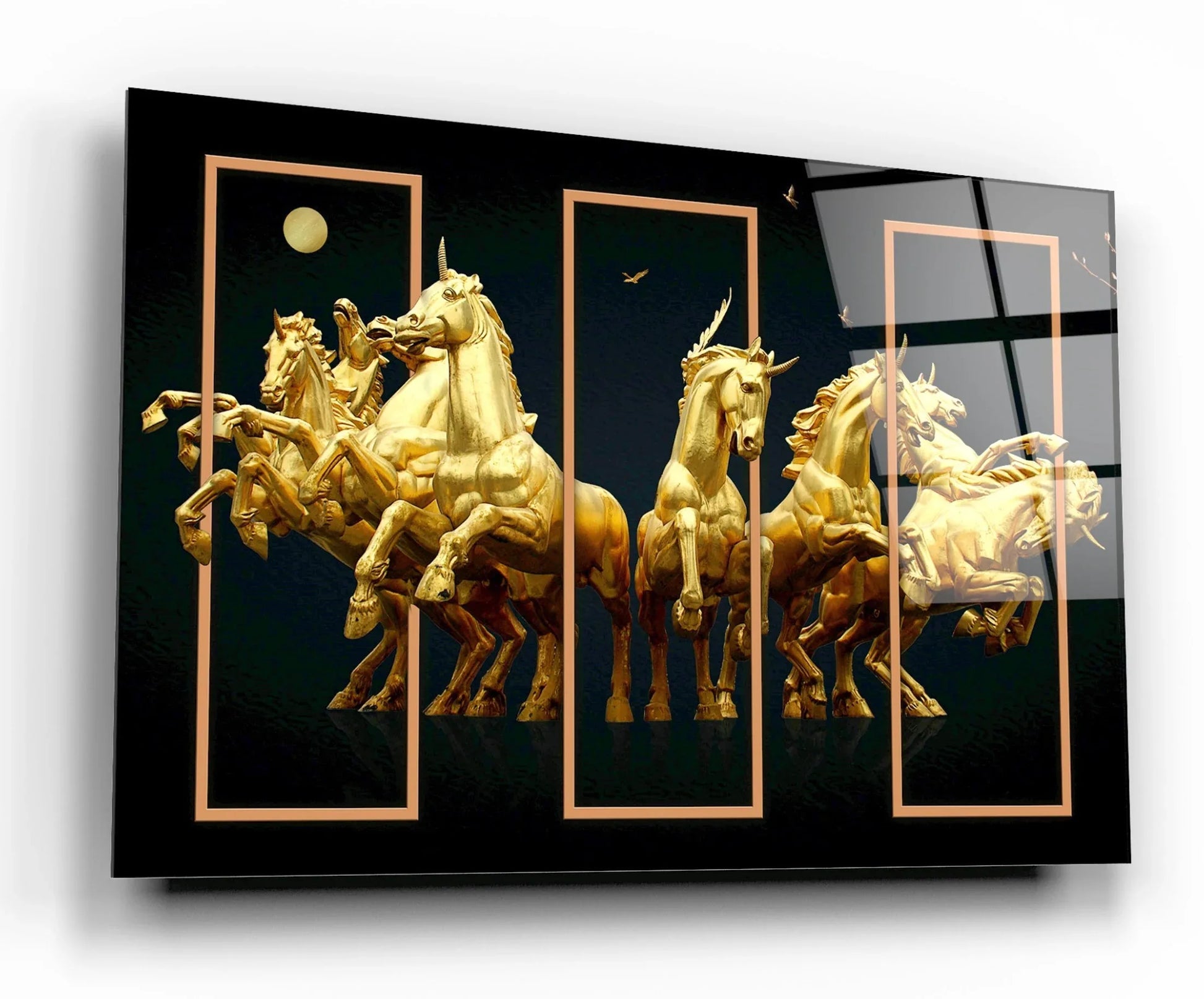 Gold Horses Glass Wall Art - LUXARTDECO