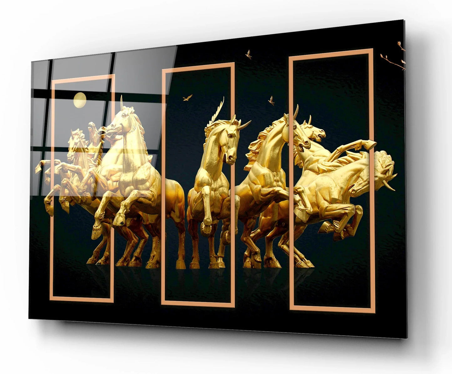Gold Horses Glass Wall Art - LUXARTDECO