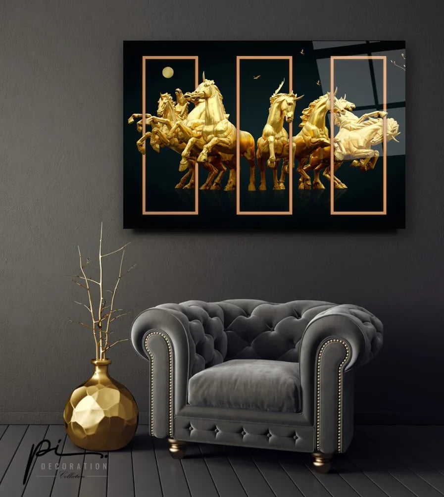Gold Horses Glass Wall Art - LUXARTDECO