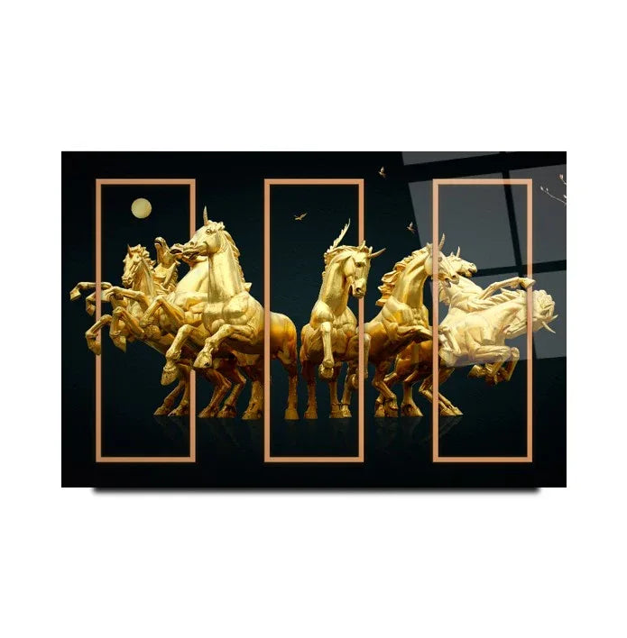 Gold Horses Glass Wall Art - LUXARTDECO