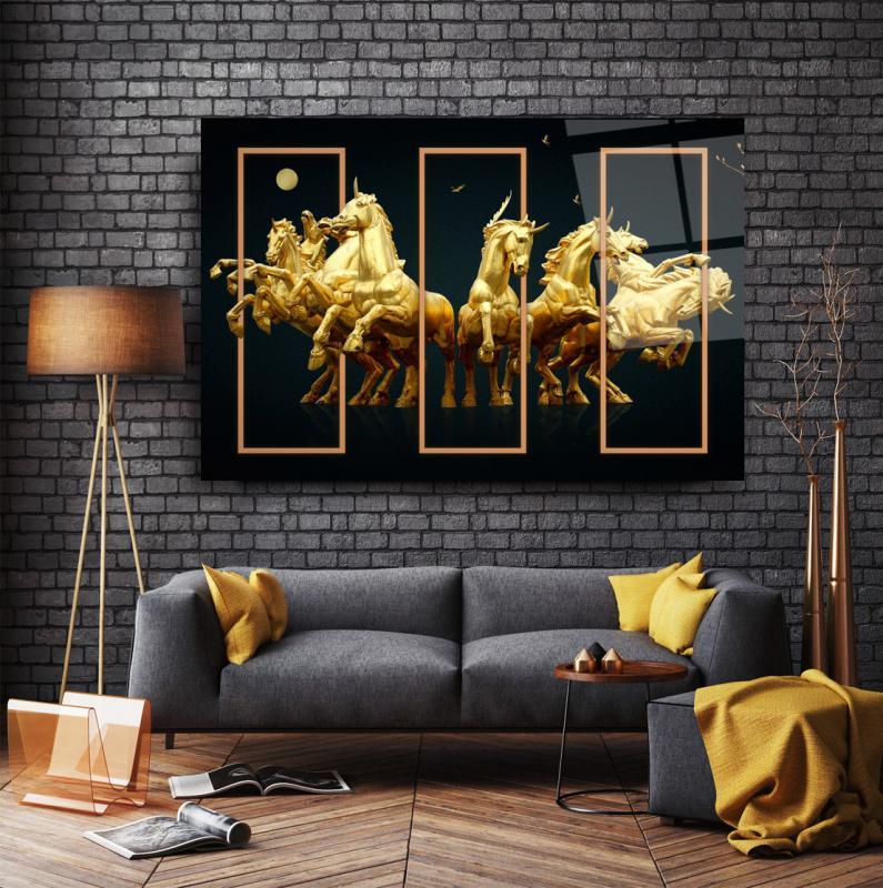 Gold Horses Glass Wall Art - LUXARTDECO