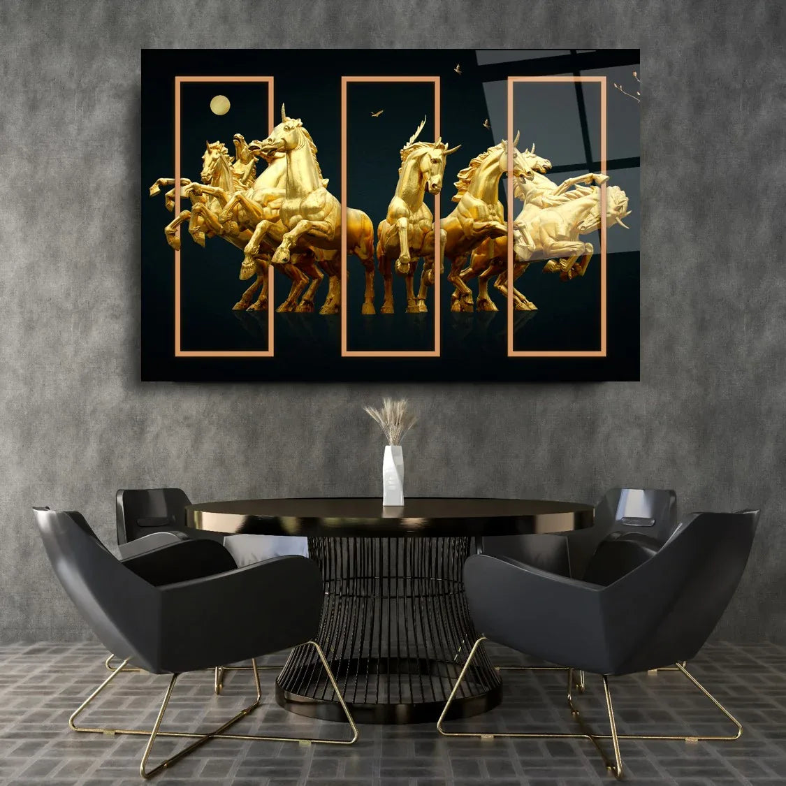 Gold Horses Glass Wall Art - LUXARTDECO