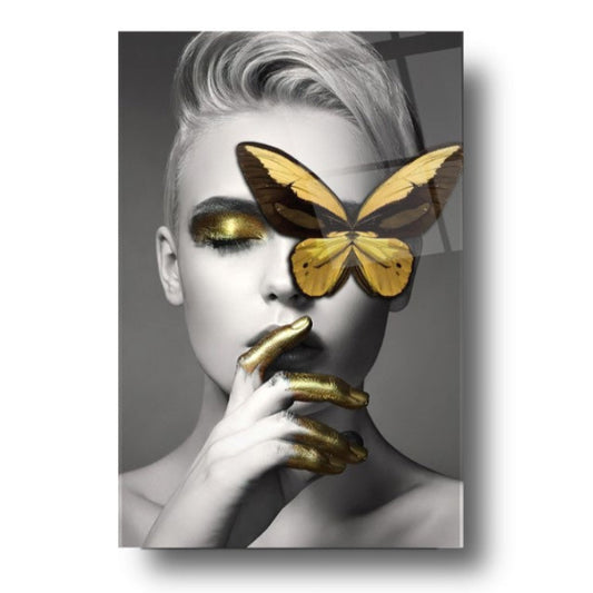 Woman & Butterfly Glass Wall Art