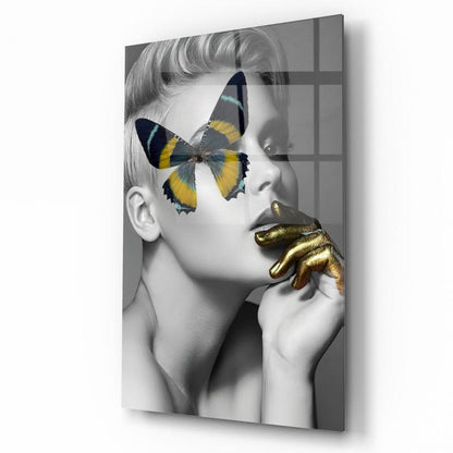 La Femme et le Papillon Tableau en Verre Trempé