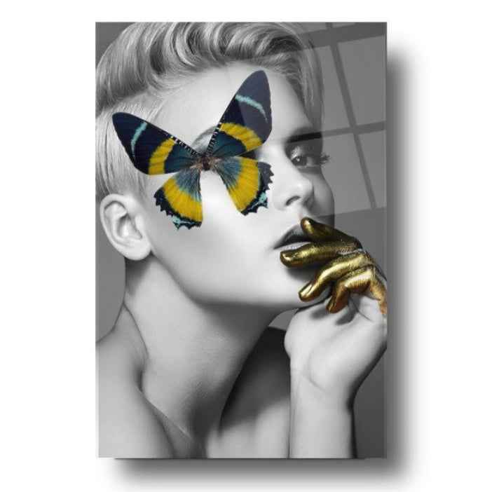 Woman & Butterfly Glass Wall Art
