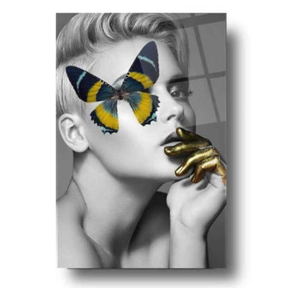 Woman & Butterfly Glass Wall Art