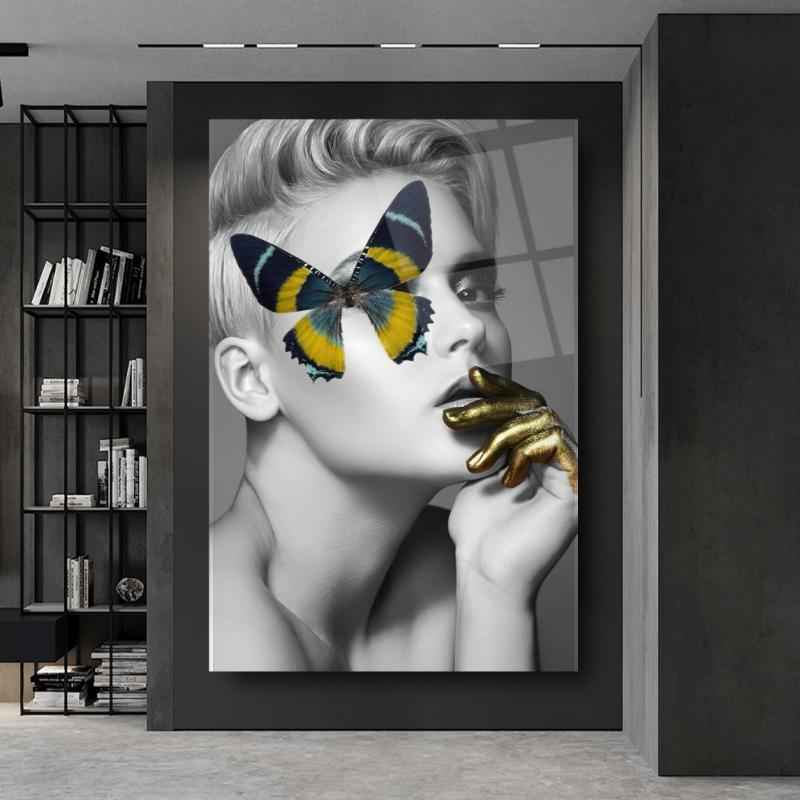Woman & Butterfly Glass Wall Art